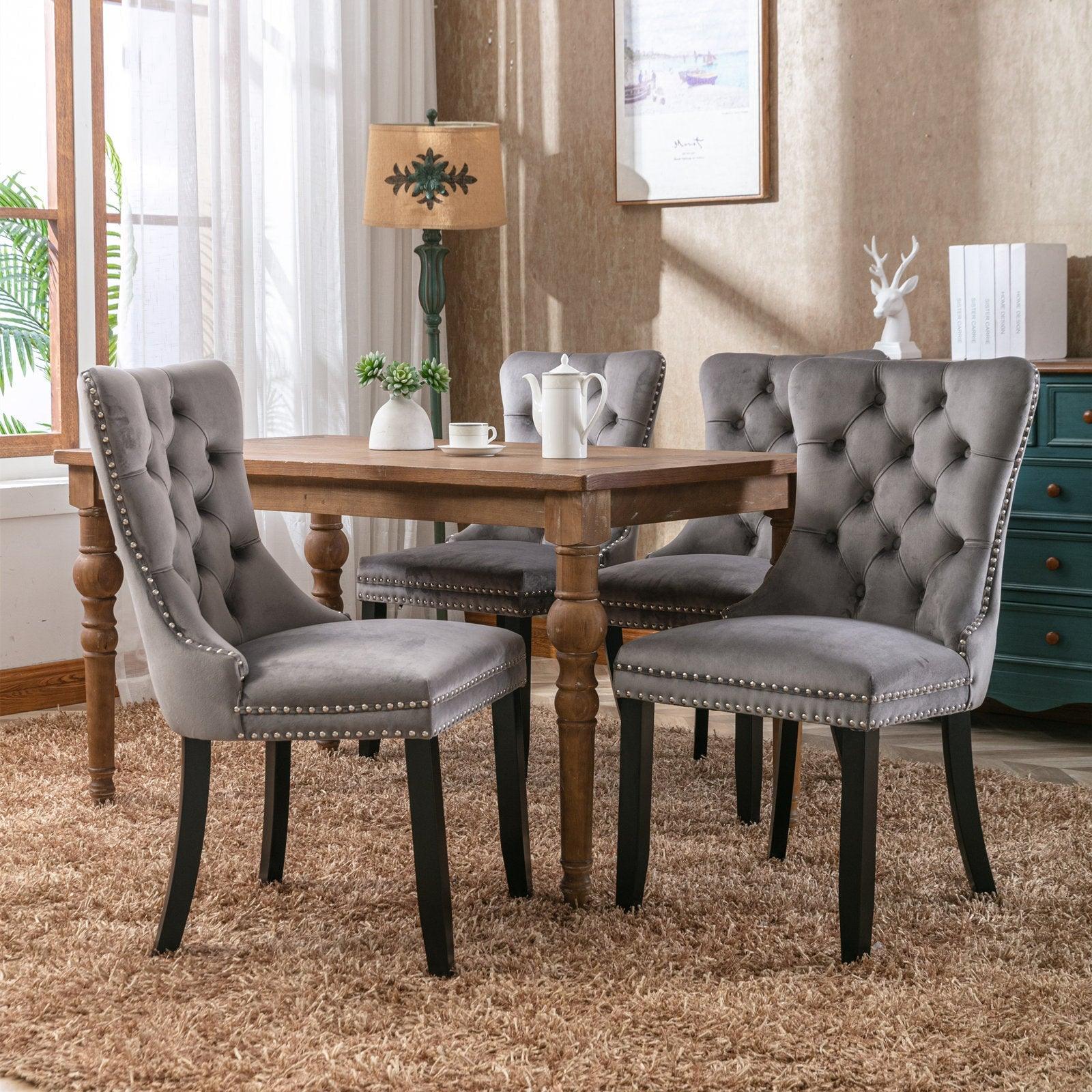 Allena Set Of 2 Velvet Upholstered Dining Chairs Nailhead Trim - Gray LamCham