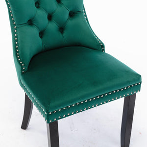 Allena Set Of 2 Velvet Upholstered Dining Chairs Nailhead Trim - Green LamCham