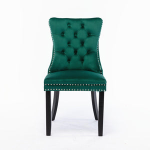 Allena Set Of 2 Velvet Upholstered Dining Chairs Nailhead Trim - Green LamCham