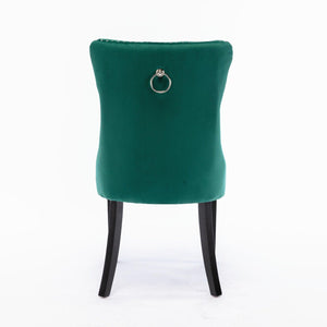 Allena Set Of 2 Velvet Upholstered Dining Chairs Nailhead Trim - Green LamCham