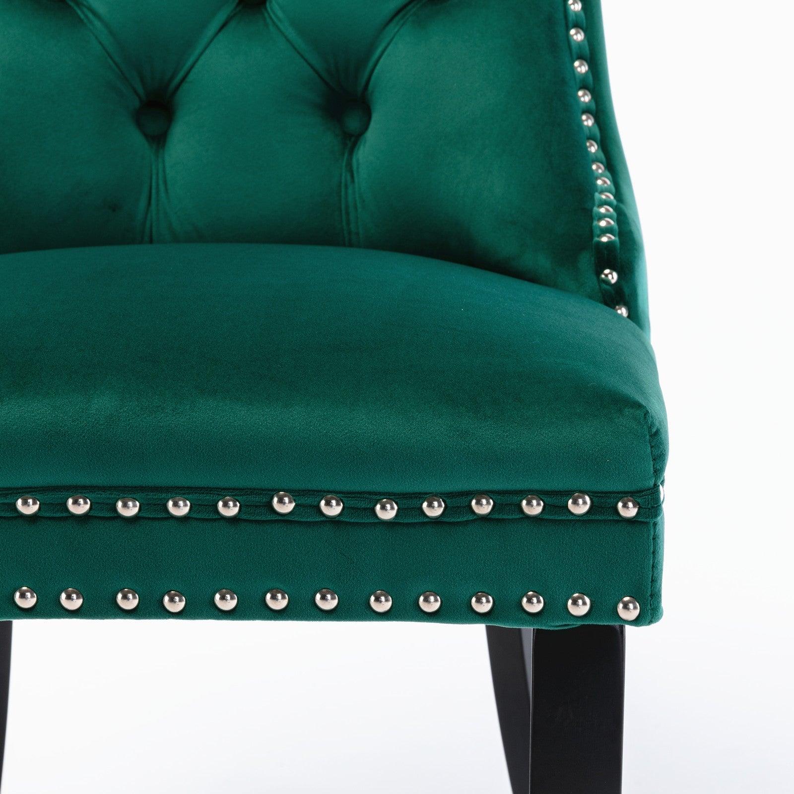 Allena Set Of 2 Velvet Upholstered Dining Chairs Nailhead Trim - Green LamCham