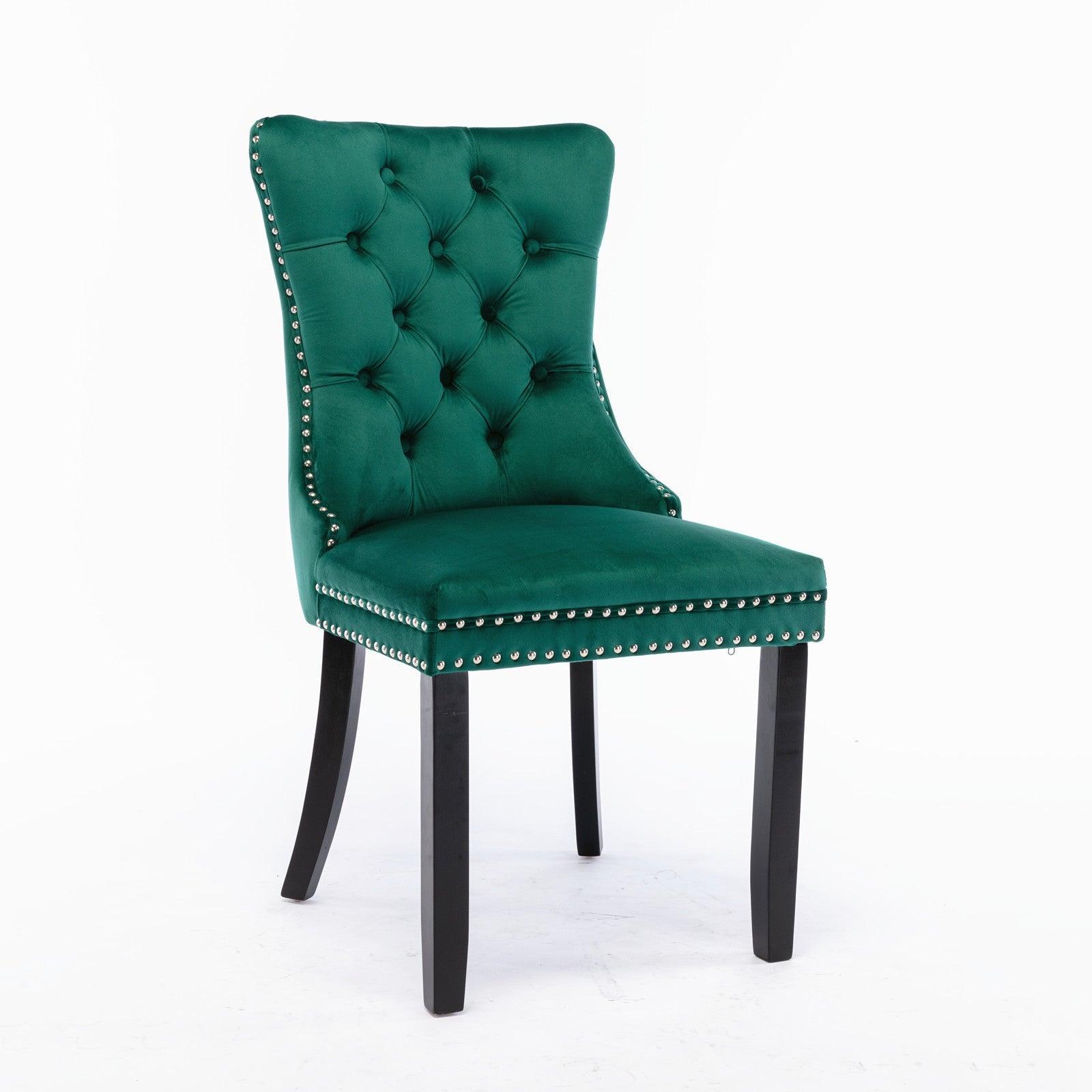 Allena Set Of 2 Velvet Upholstered Dining Chairs Nailhead Trim - Green LamCham