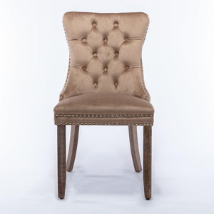 Allena Set Of 2 Velvet Upholstered Dining Chairs Nailhead Trim - Khaki LamCham