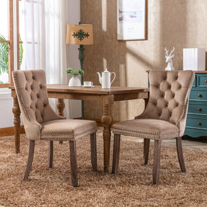 Allena Set Of 2 Velvet Upholstered Dining Chairs Nailhead Trim - Khaki LamCham