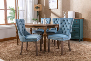 Allena Set Of 2 Velvet Upholstered Dining Chairs Nailhead Trim - Light Blue LamCham