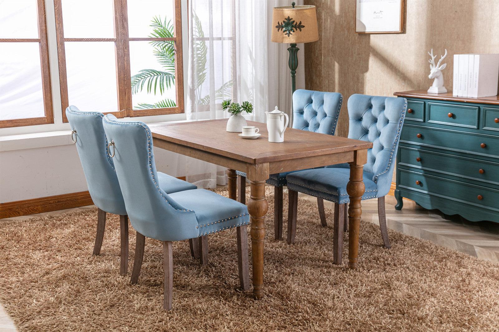 Allena Set Of 2 Velvet Upholstered Dining Chairs Nailhead Trim - Light Blue LamCham