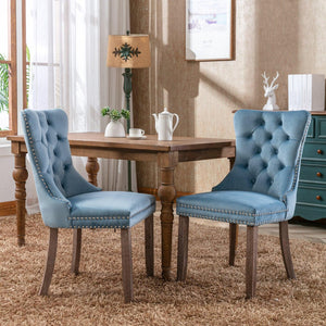 Allena Set Of 2 Velvet Upholstered Dining Chairs Nailhead Trim - Light Blue LamCham