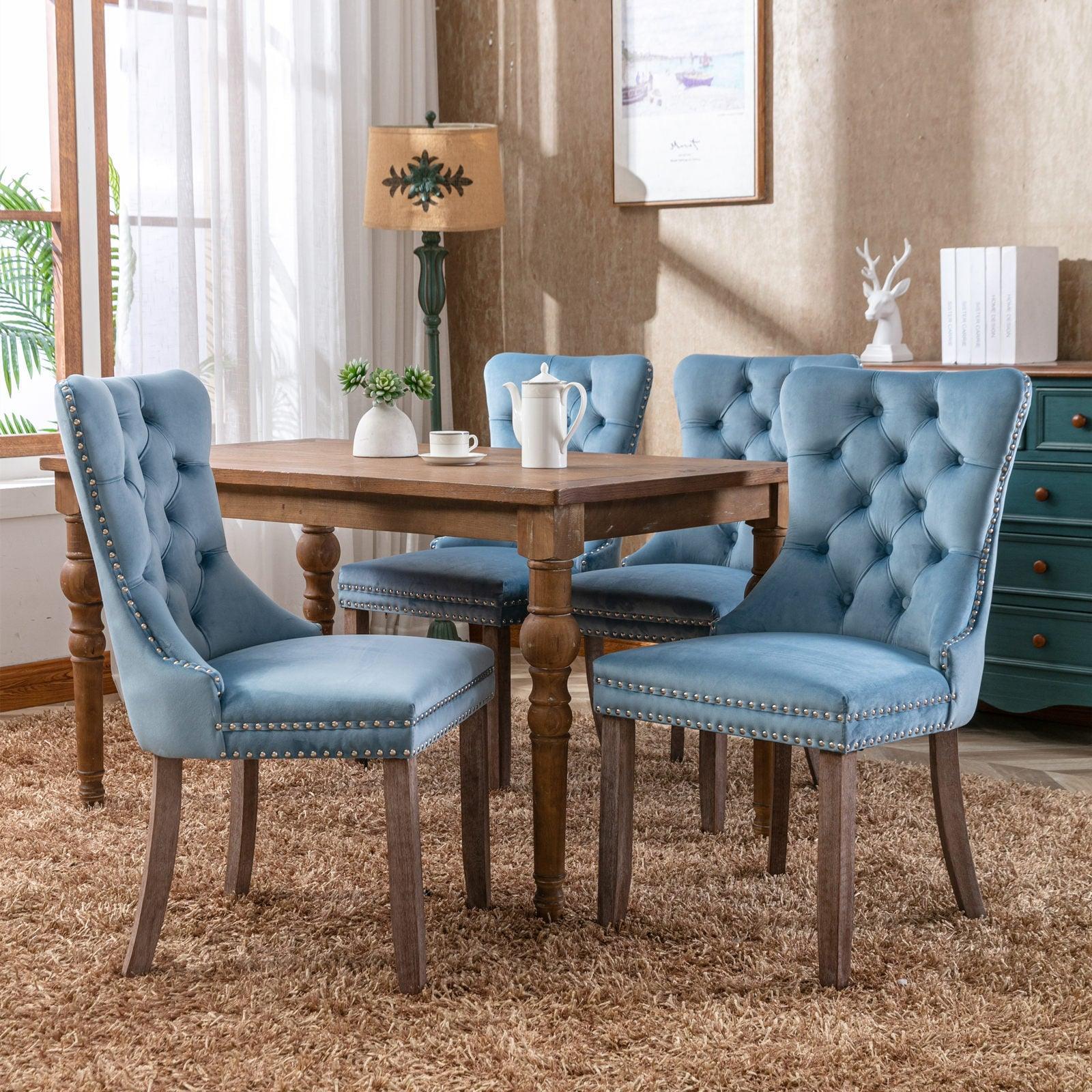 Allena Set Of 2 Velvet Upholstered Dining Chairs Nailhead Trim - Light Blue LamCham