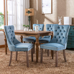 Allena Set Of 2 Velvet Upholstered Dining Chairs Nailhead Trim - Light Blue LamCham