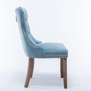 Allena Set Of 2 Velvet Upholstered Dining Chairs Nailhead Trim - Light Blue LamCham