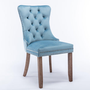 Allena Set Of 2 Velvet Upholstered Dining Chairs Nailhead Trim - Light Blue LamCham