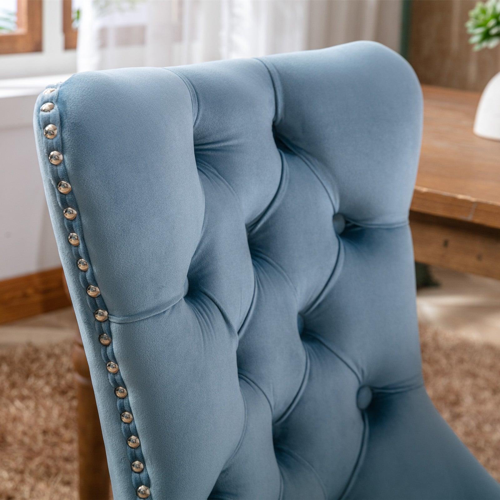 Allena Set Of 2 Velvet Upholstered Dining Chairs Nailhead Trim - Light Blue LamCham