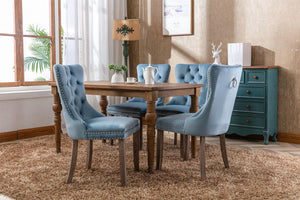 Allena Set Of 2 Velvet Upholstered Dining Chairs Nailhead Trim - Light Blue LamCham