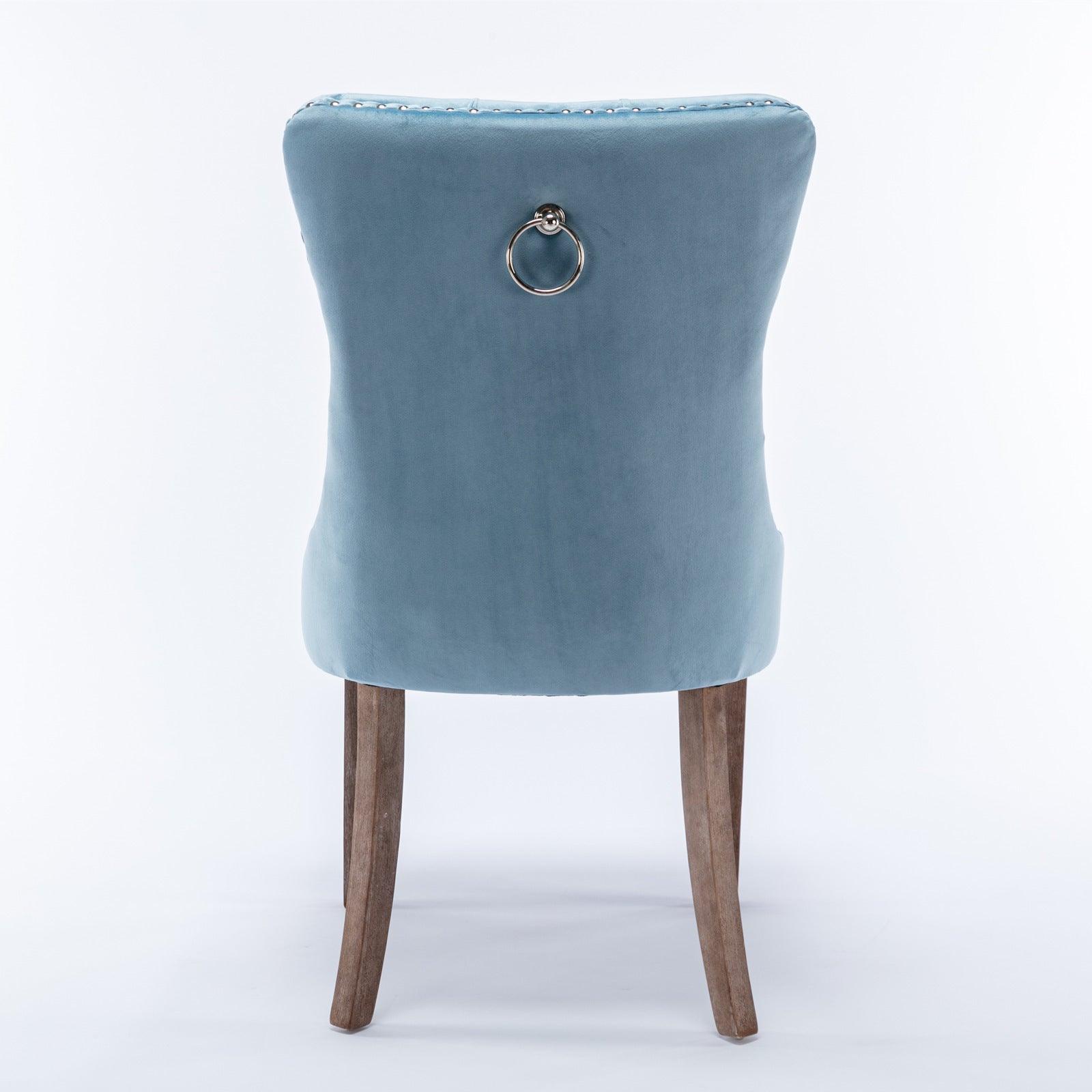 Allena Set Of 2 Velvet Upholstered Dining Chairs Nailhead Trim - Light Blue LamCham