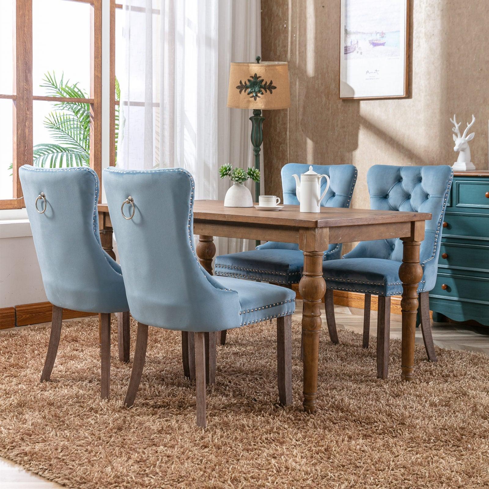 Allena Set Of 2 Velvet Upholstered Dining Chairs Nailhead Trim - Light Blue LamCham