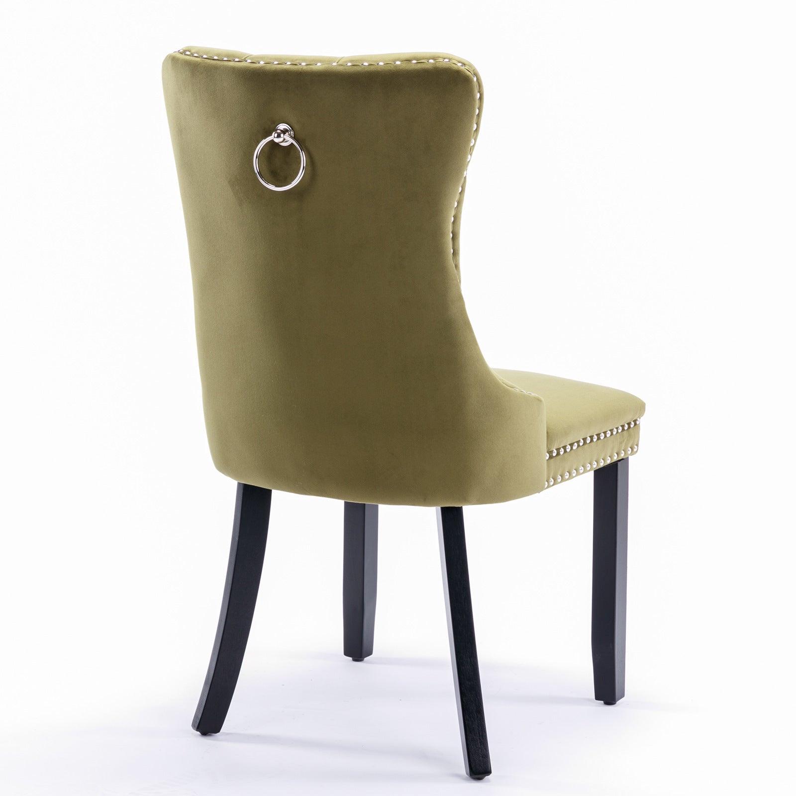 Allena Set Of 2 Velvet Upholstered Dining Chairs Nailhead Trim - Olive Green LamCham