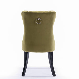 Allena Set Of 2 Velvet Upholstered Dining Chairs Nailhead Trim - Olive Green LamCham