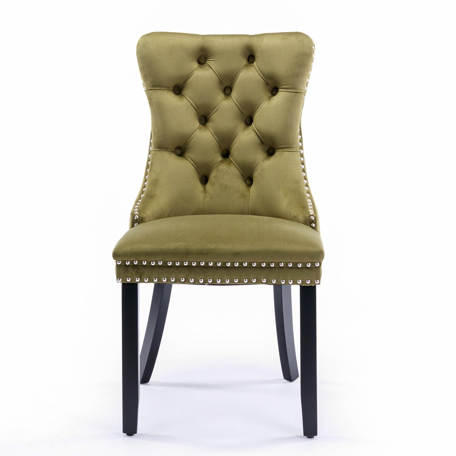 Allena Set Of 2 Velvet Upholstered Dining Chairs Nailhead Trim - Olive Green LamCham