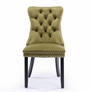 Allena Set Of 2 Velvet Upholstered Dining Chairs Nailhead Trim - Olive Green LamCham