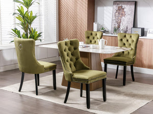 Allena Set Of 2 Velvet Upholstered Dining Chairs Nailhead Trim - Olive Green LamCham