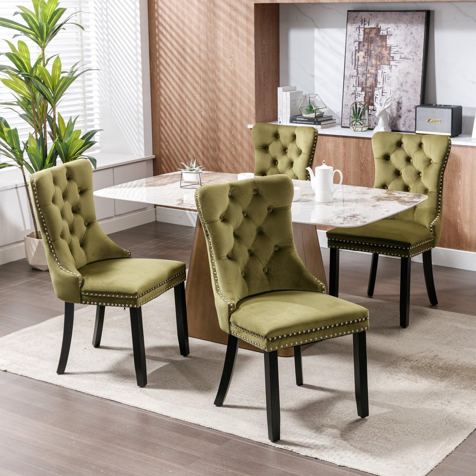 Allena Set Of 2 Velvet Upholstered Dining Chairs Nailhead Trim - Olive Green LamCham