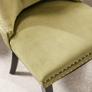 Allena Set Of 2 Velvet Upholstered Dining Chairs Nailhead Trim - Olive Green LamCham