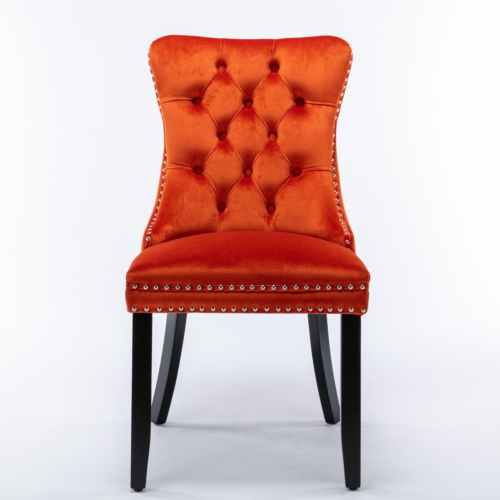 Allena Set Of 2 Velvet Upholstered Dining Chairs Nailhead Trim - Orange LamCham