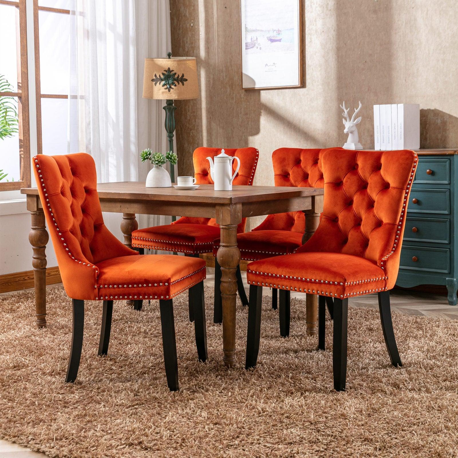 Allena Set Of 2 Velvet Upholstered Dining Chairs Nailhead Trim - Orange LamCham