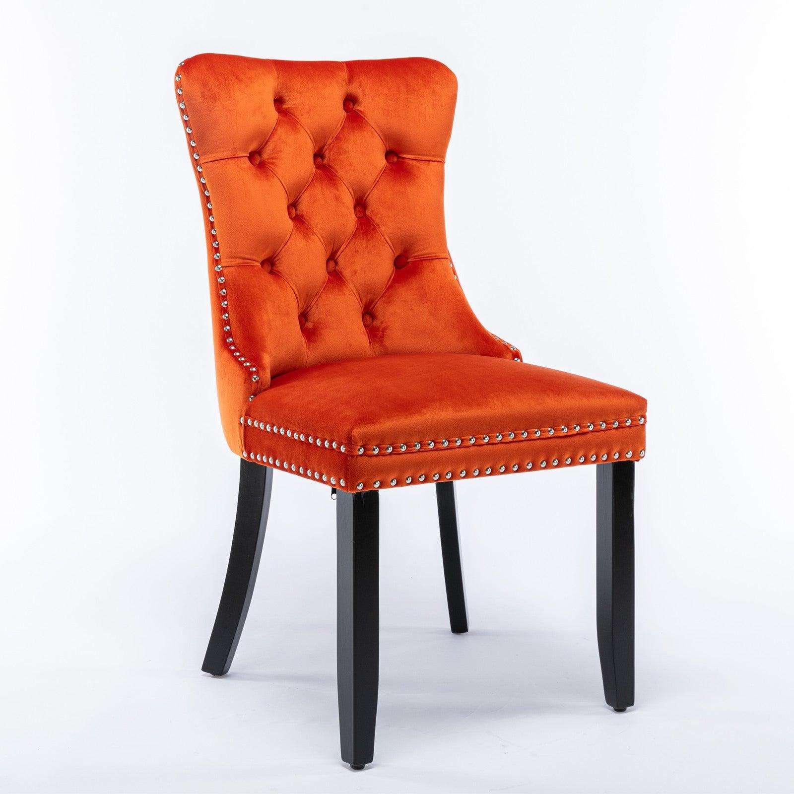 Allena Set Of 2 Velvet Upholstered Dining Chairs Nailhead Trim - Orange LamCham