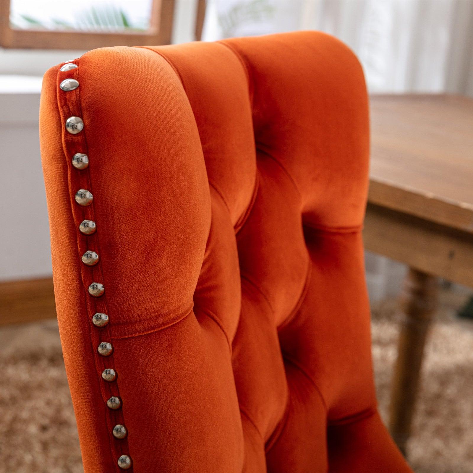 Allena Set Of 2 Velvet Upholstered Dining Chairs Nailhead Trim - Orange LamCham