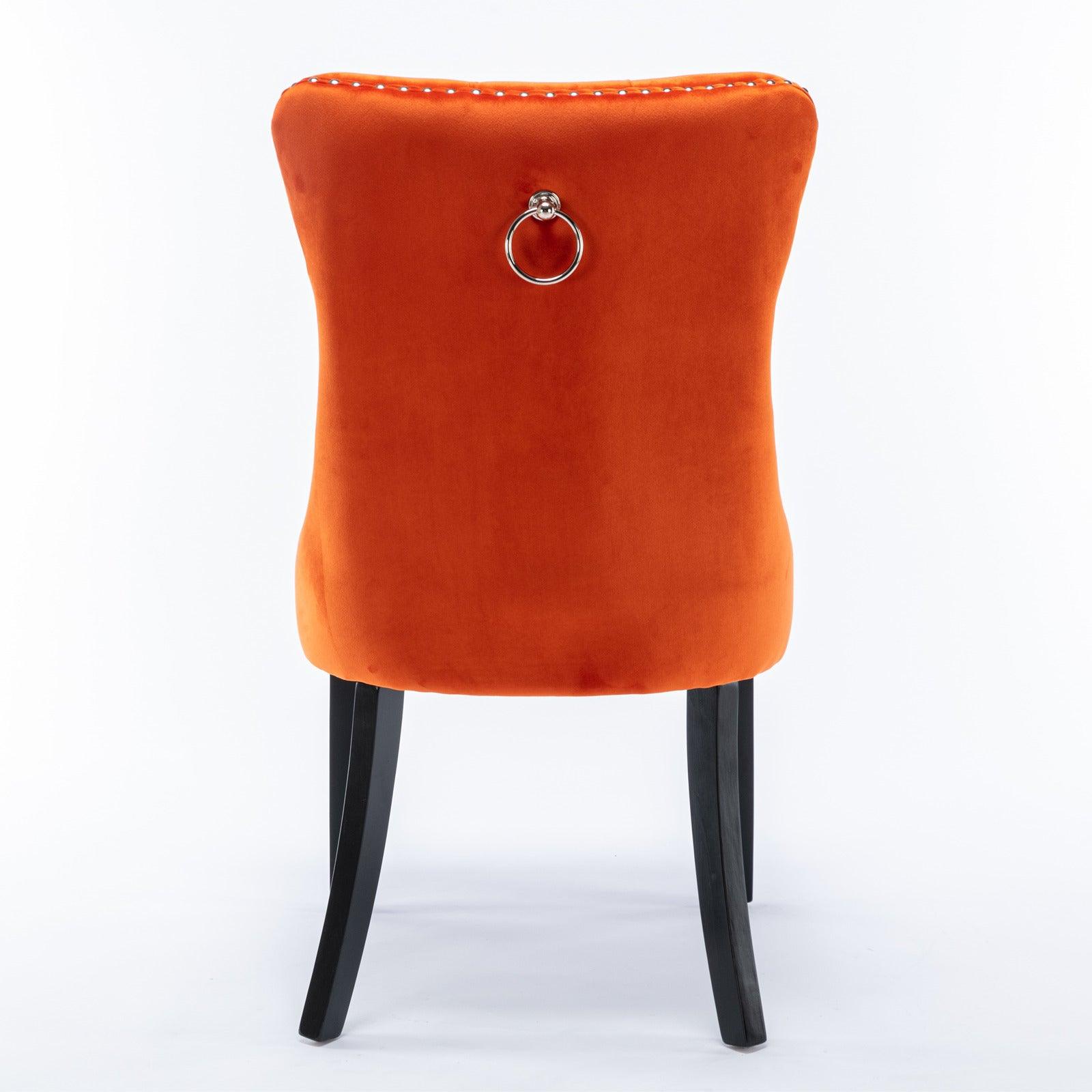 Allena Set Of 2 Velvet Upholstered Dining Chairs Nailhead Trim - Orange LamCham