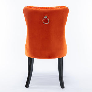 Allena Set Of 2 Velvet Upholstered Dining Chairs Nailhead Trim - Orange LamCham