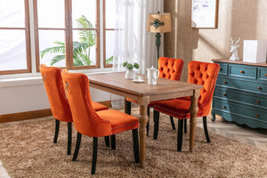 Allena Set Of 2 Velvet Upholstered Dining Chairs Nailhead Trim - Orange LamCham