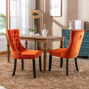 Allena Set Of 2 Velvet Upholstered Dining Chairs Nailhead Trim - Orange LamCham