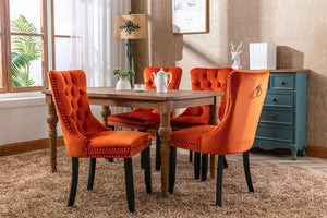 Allena Set Of 2 Velvet Upholstered Dining Chairs Nailhead Trim - Orange LamCham