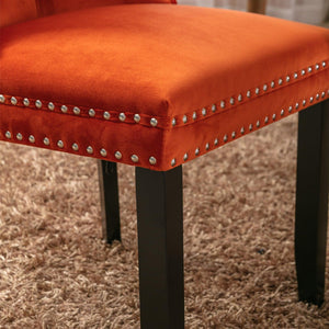 Allena Set Of 2 Velvet Upholstered Dining Chairs Nailhead Trim - Orange LamCham