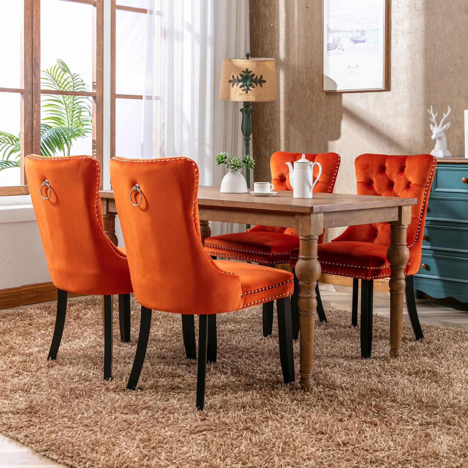 Allena Set Of 2 Velvet Upholstered Dining Chairs Nailhead Trim - Orange LamCham