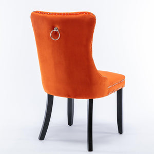 Allena Set Of 2 Velvet Upholstered Dining Chairs Nailhead Trim - Orange LamCham