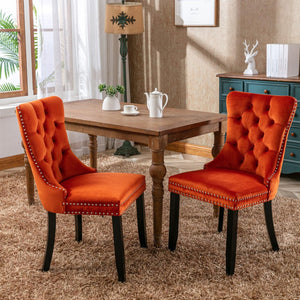 Allena Set Of 2 Velvet Upholstered Dining Chairs Nailhead Trim - Orange LamCham