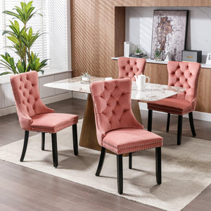 Allena Set Of 2 Velvet Upholstered Dining Chairs Nailhead Trim - Pink LamCham