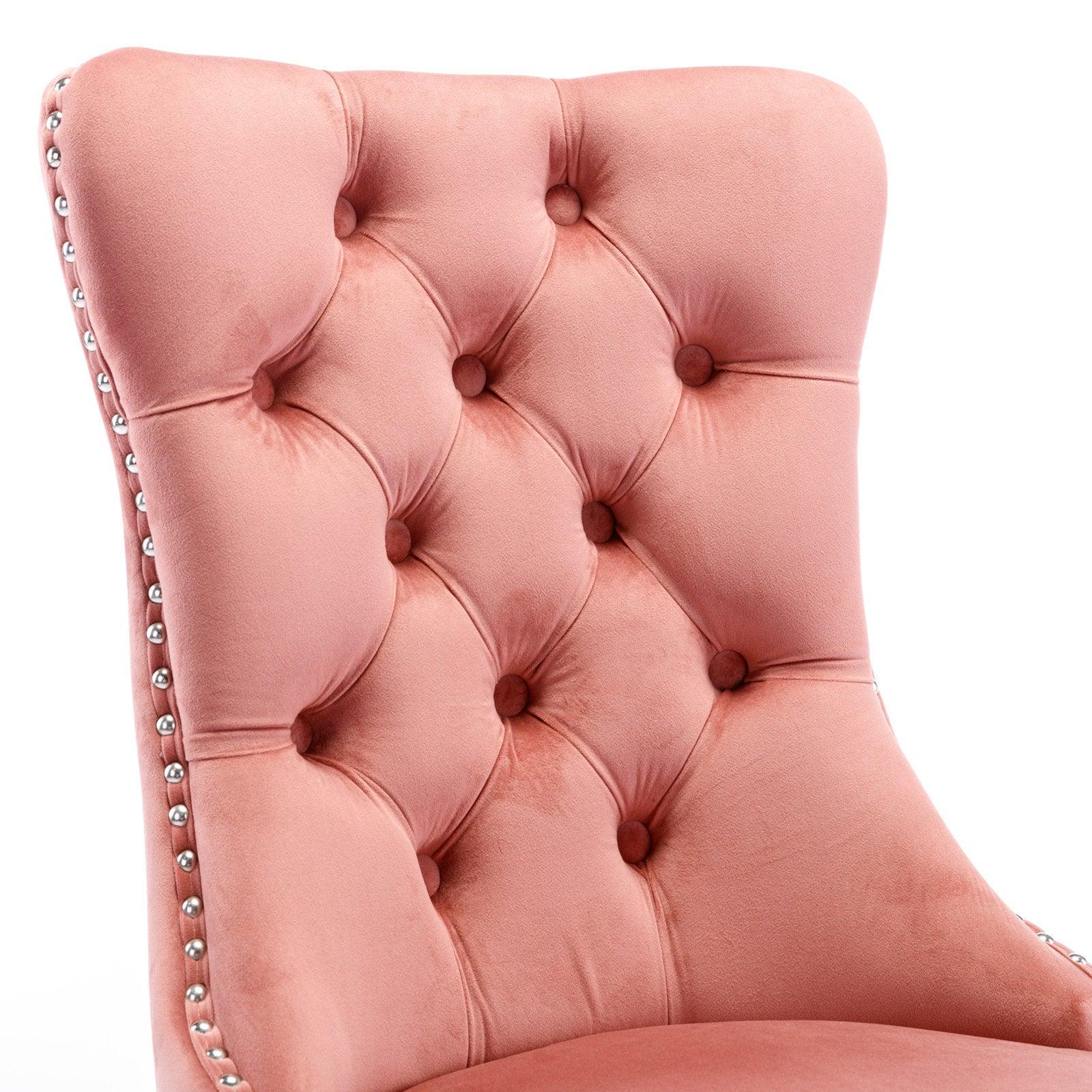 Allena Set Of 2 Velvet Upholstered Dining Chairs Nailhead Trim - Pink LamCham