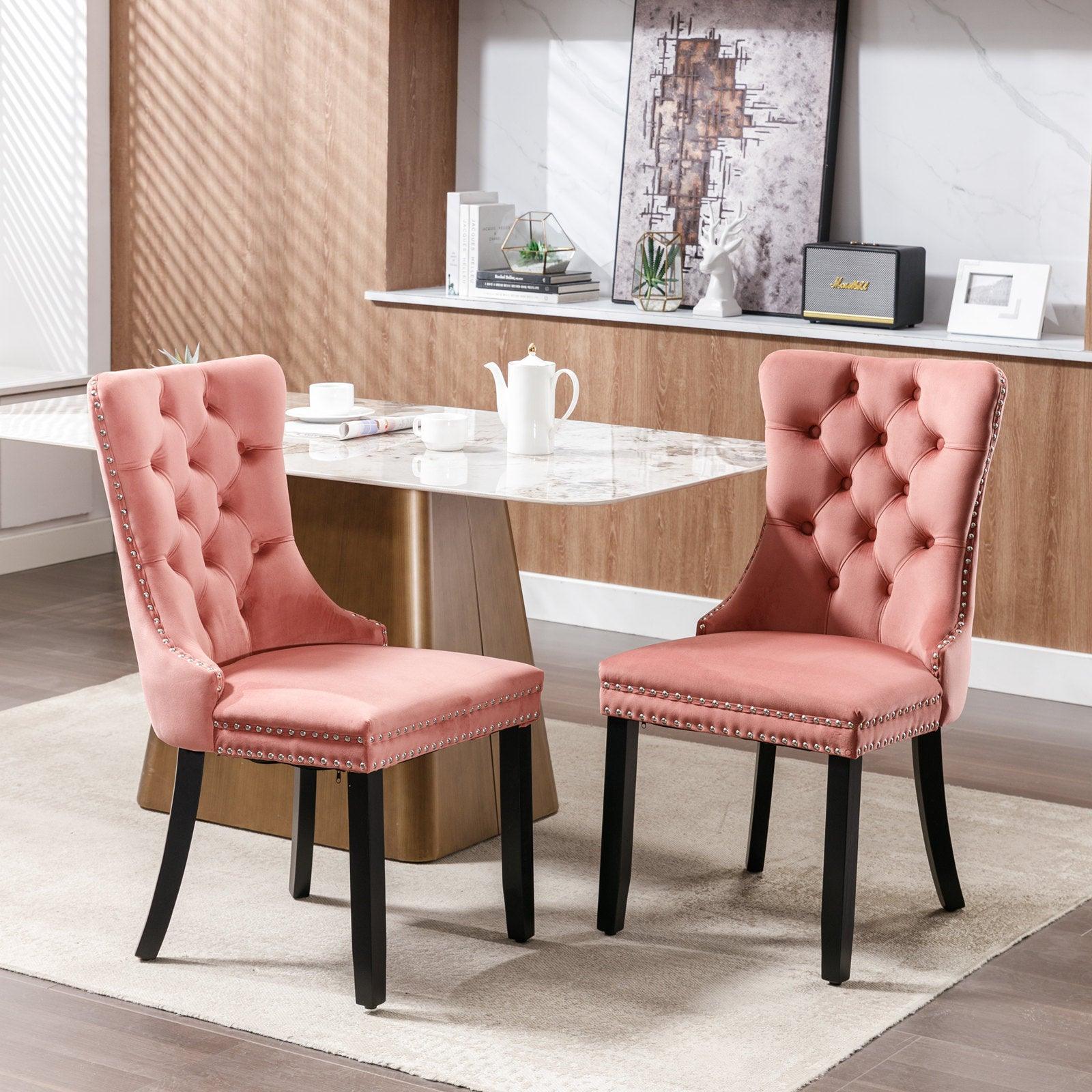 Allena Set Of 2 Velvet Upholstered Dining Chairs Nailhead Trim - Pink LamCham