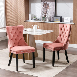 Allena Set Of 2 Velvet Upholstered Dining Chairs Nailhead Trim - Pink LamCham