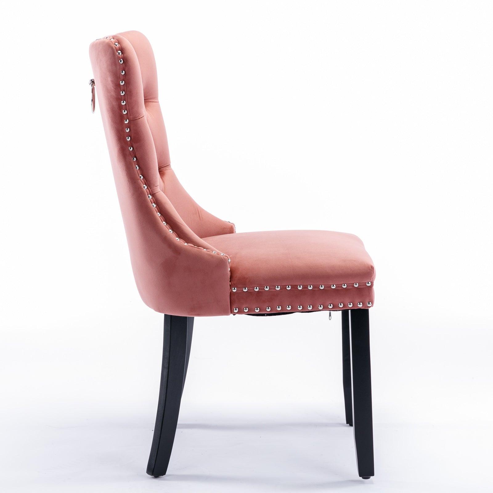 Allena Set Of 2 Velvet Upholstered Dining Chairs Nailhead Trim - Pink LamCham