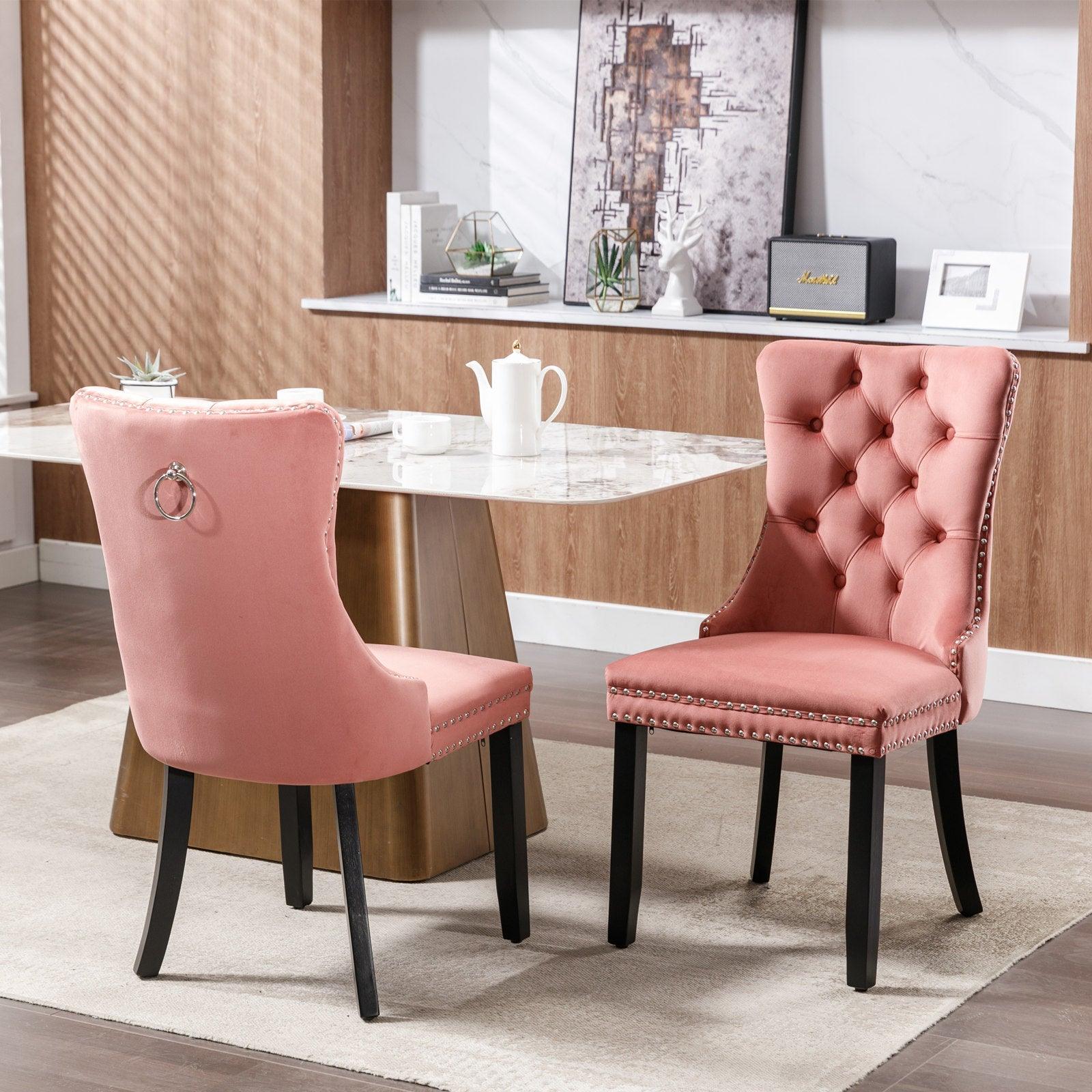 Allena Set Of 2 Velvet Upholstered Dining Chairs Nailhead Trim - Pink LamCham