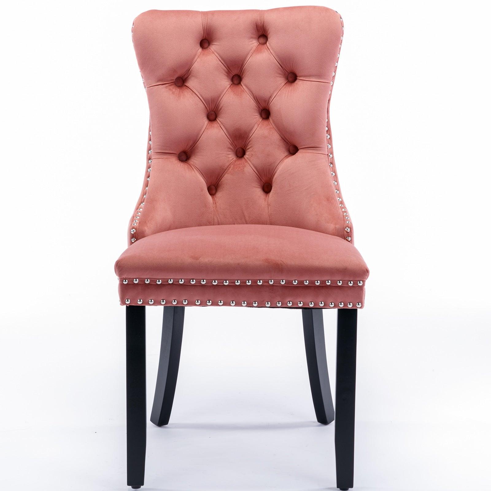 Allena Set Of 2 Velvet Upholstered Dining Chairs Nailhead Trim - Pink LamCham