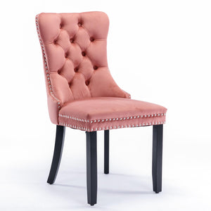 Allena Set Of 2 Velvet Upholstered Dining Chairs Nailhead Trim - Pink LamCham