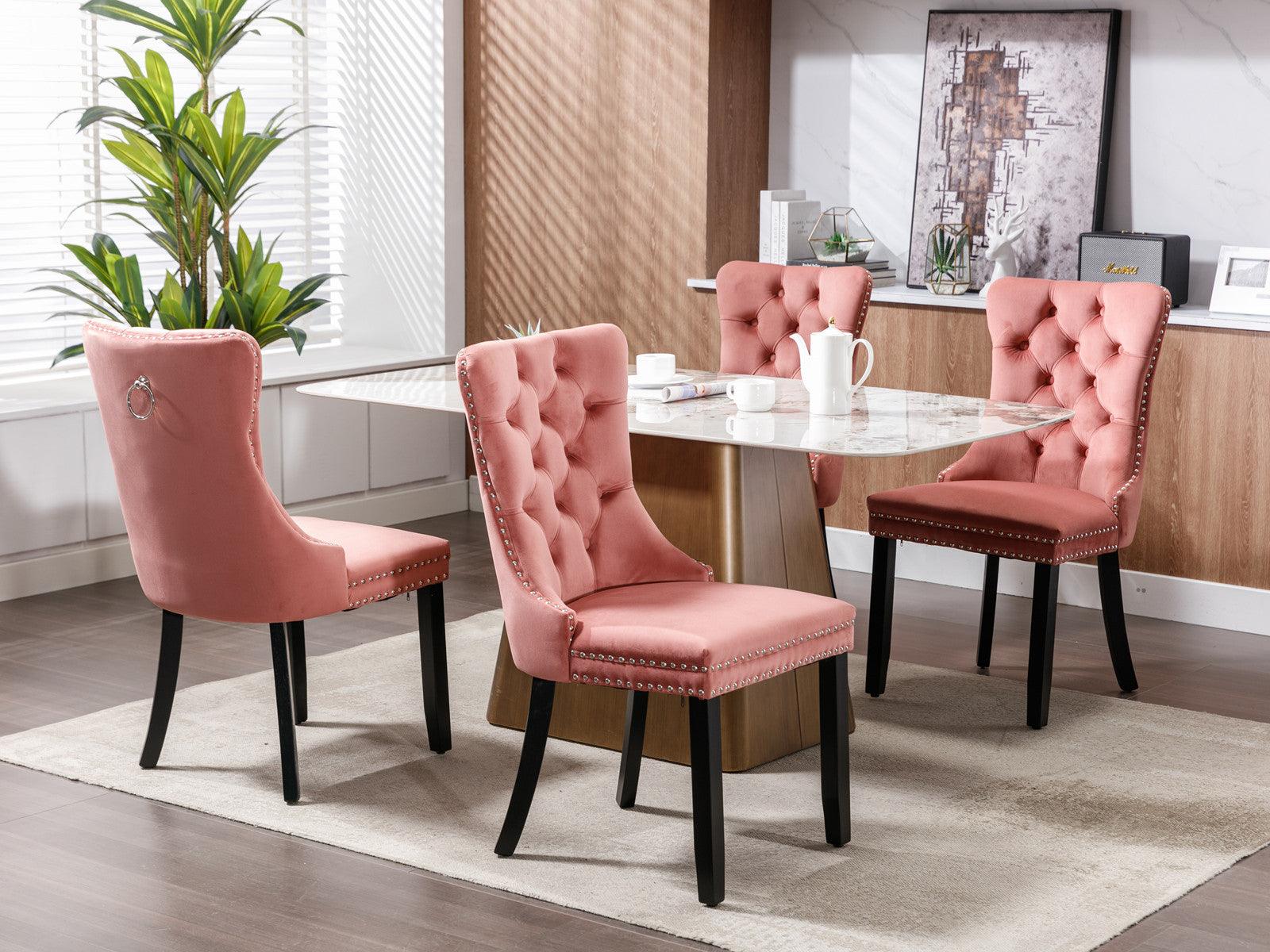 Allena Set Of 2 Velvet Upholstered Dining Chairs Nailhead Trim - Pink LamCham