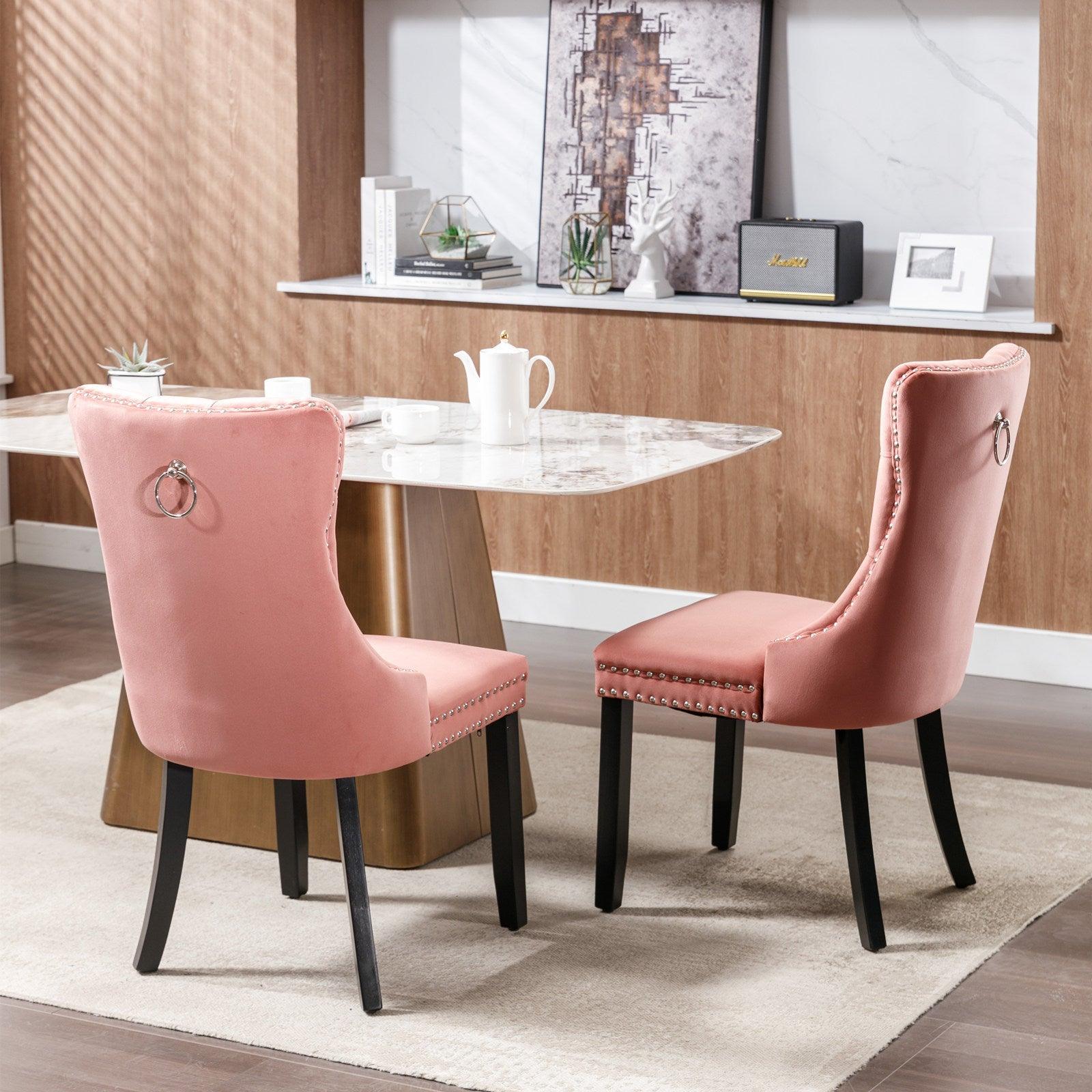 Allena Set Of 2 Velvet Upholstered Dining Chairs Nailhead Trim - Pink LamCham