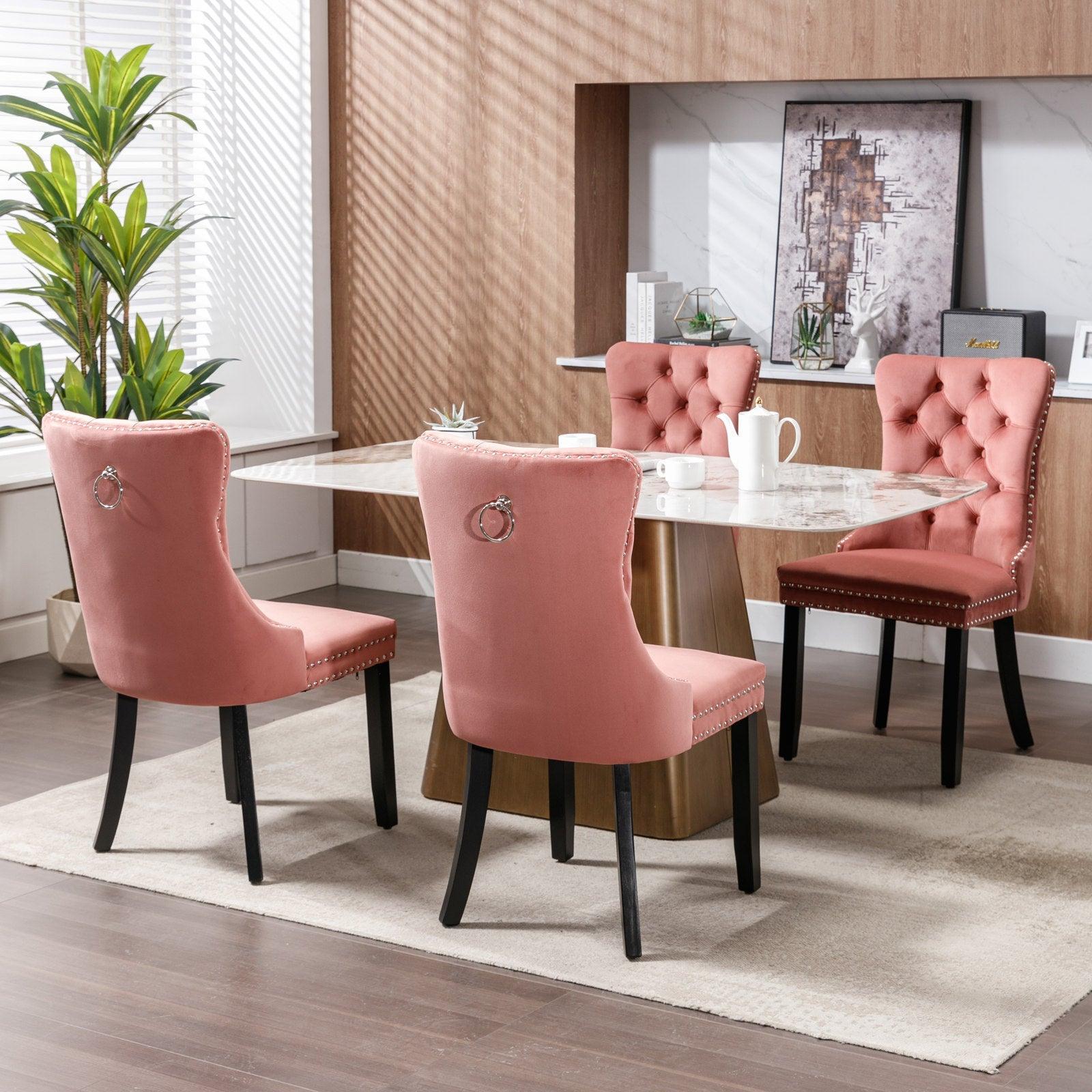 Allena Set Of 2 Velvet Upholstered Dining Chairs Nailhead Trim - Pink LamCham